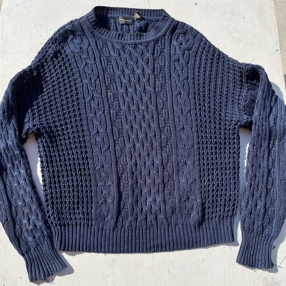 Men's Vintage Structure Sweater Navy Blue Cable Knit XL Defunct 90s Y2K Preppy - Picture 2 of 14